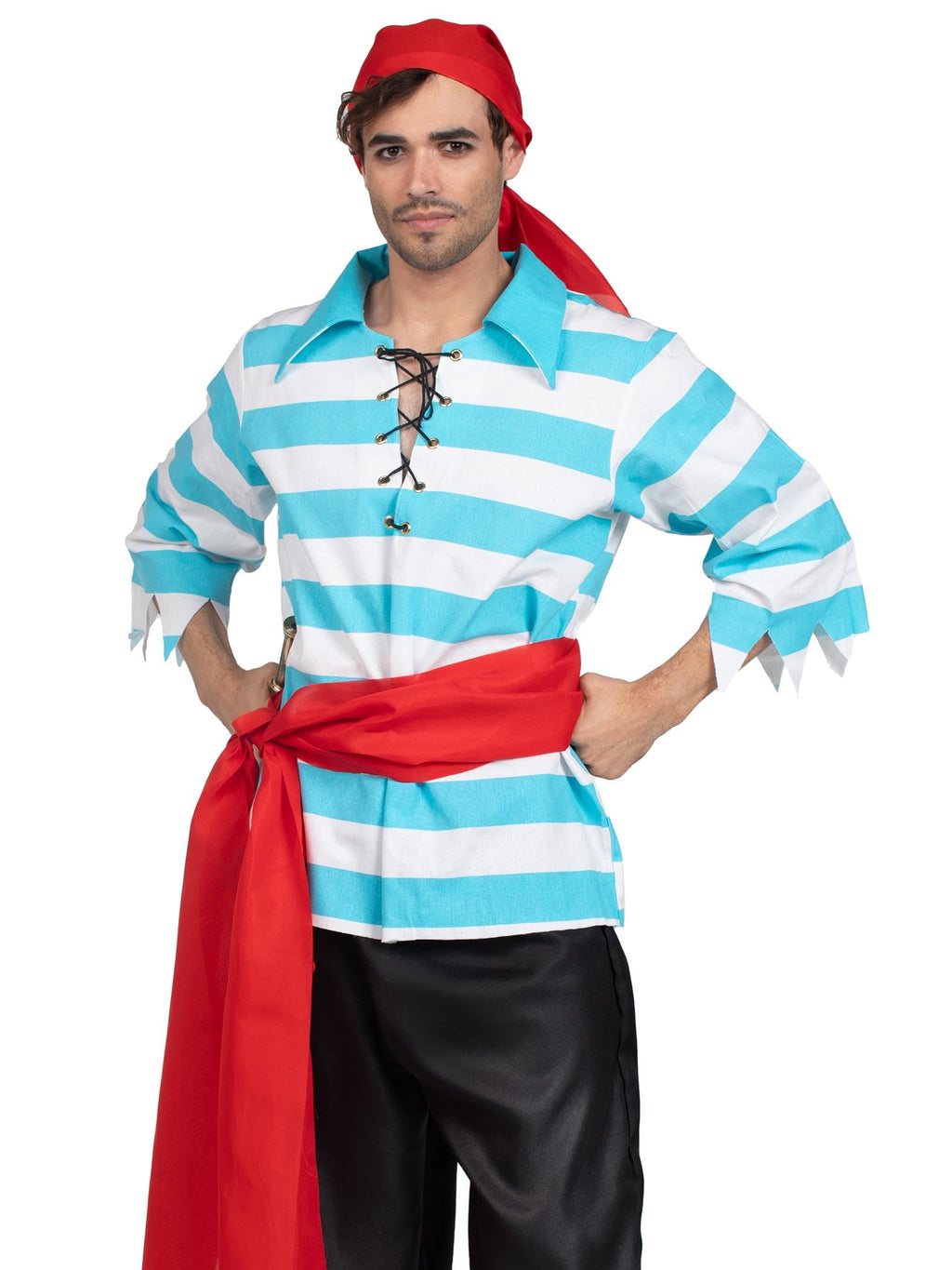 Leg Avenue Women'S 4 Piece Pillaging Pirate Halloween Costume Set For Adult Men, Blue/White, Medium/Large