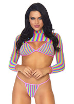 Leg Avenue 3 PC Rainbow fishnet bikini to Multicolor Color