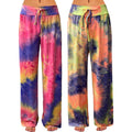ROSA JUNIO Womens Comfy Pyjamas Casual Drawstring Floral Palazzo Lounge Stretch Wide Leg Pants, 2 Pack(#1+#6), Small