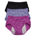 YOYI FASHION Women Menstrual Period Briefs Jacquard Easy Clean Panties Multi Pack US Size M/6 Black Blue Purple