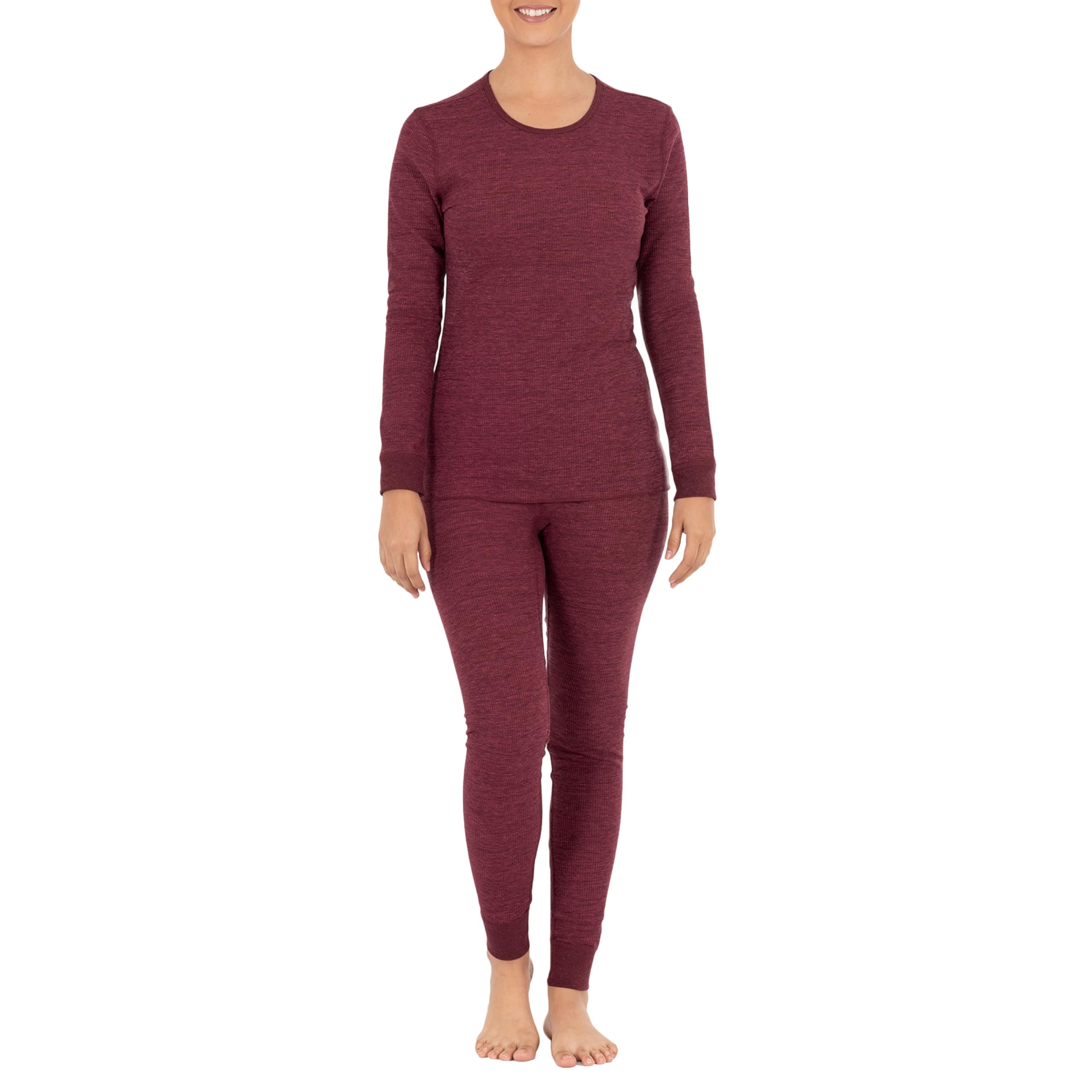 Fruit of The Loom Womens Micro Waffle Thermal Set, Merlot Heather, Small