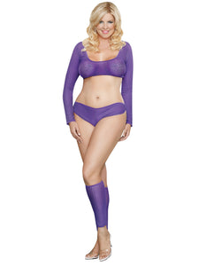 Party Girl Crop Top, Boy Short & Leg Warmer Set One Size Purple
