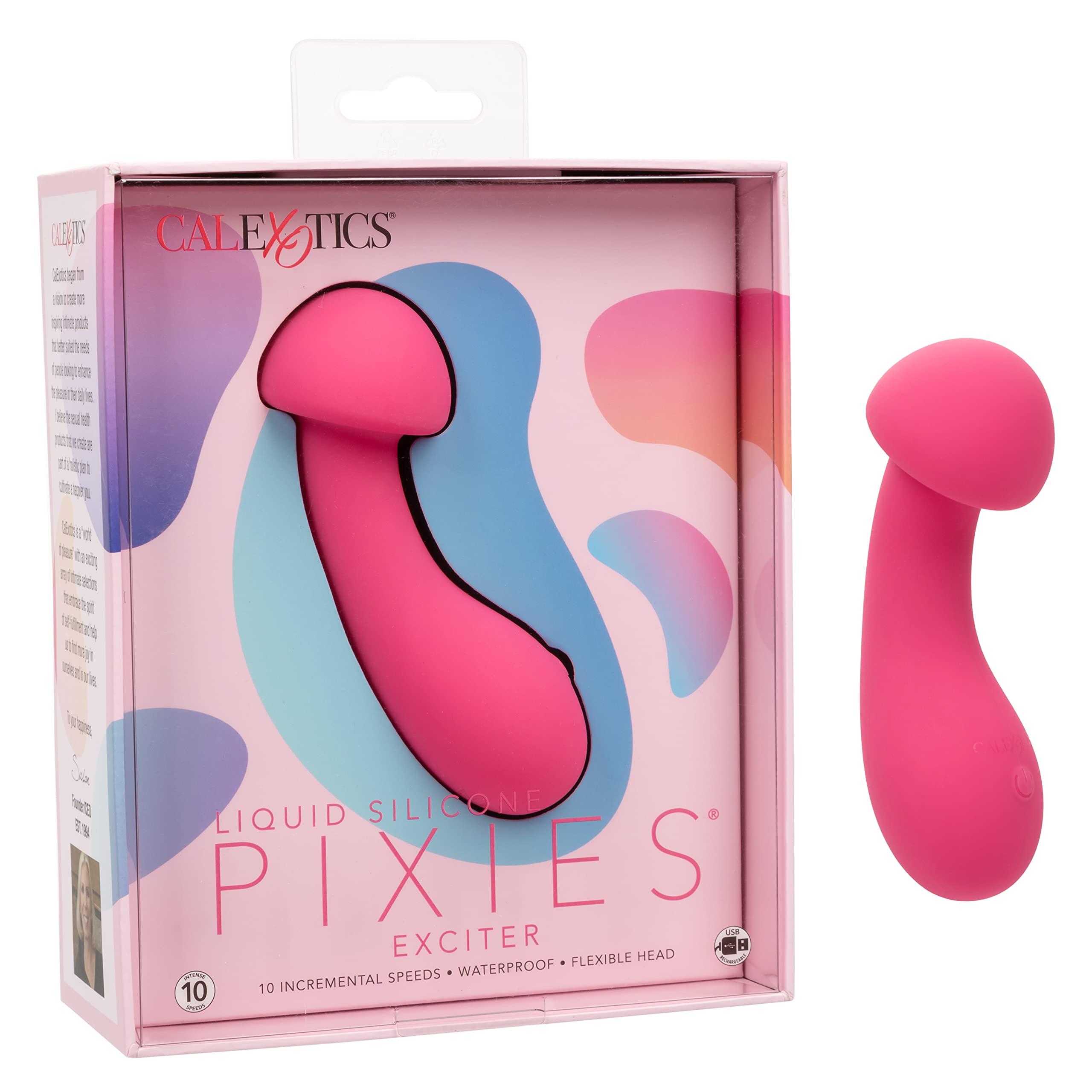 CalExotics Liquid Silicone Pixies Exciter - Rechargeable Travel Size Mini Vibrator -Waterproof Adult Sex Toy for Women - Pink