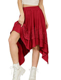 Bridesmay Renaissance Skirt Midi Lace Tiered Asymmetrical Handkerchief Gothic Skirts Fairy Costume Burgundy S