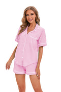 LUBOT Womens Pajamas Set Cotton Short Sleeve Button-Down Shirt PJ Pants Two-piece Shorts Set Summer Night Suit Sleepwear Lounge