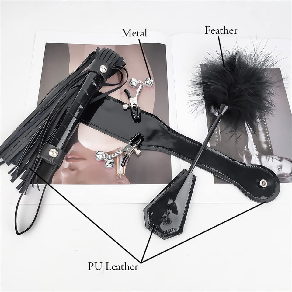 4 PCS BDSM Training Set Sex Whip Adult Sex Flap Paddle Role Playing Adult Role Playing Sex Game BDSM Feather Hand Flap Whip Nipp