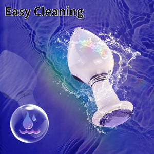 Crystal Glass Anal Plug with Luxury Jewelry Butt Plug Fetish Anus Stimulation Unisex Adult Anal Sex Toy (Purple, L)