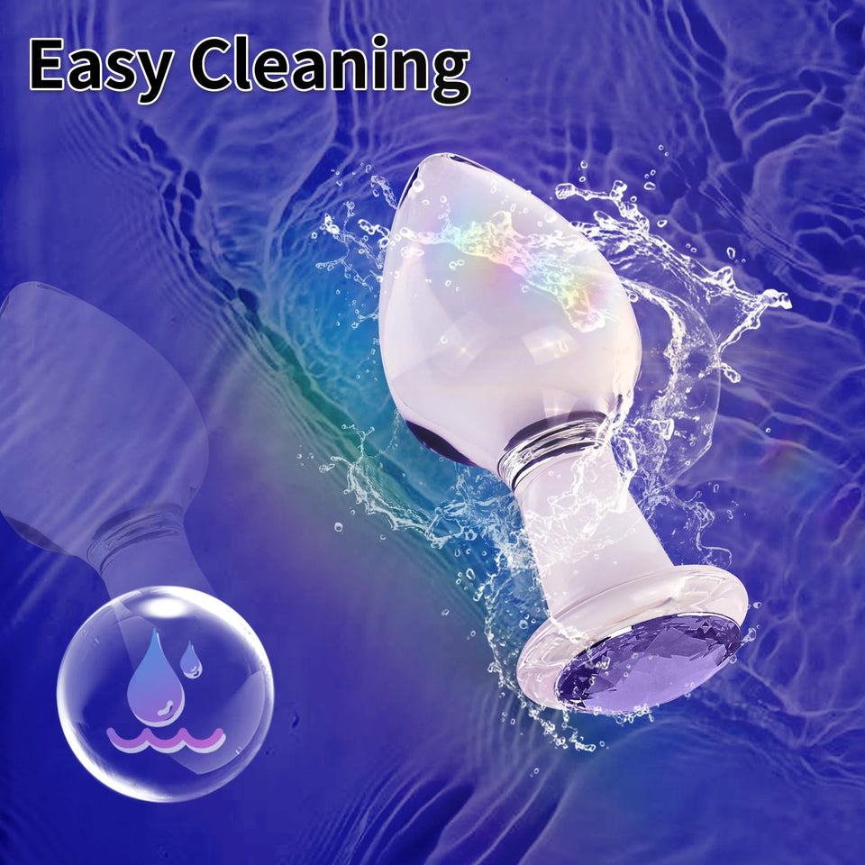 Crystal Glass Anal Plug with Luxury Jewelry Butt Plug Fetish Anus Stimulation Unisex Adult Anal Sex Toy (Purple, L)