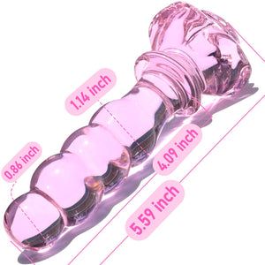 Glass Anal Beads Butt Plug Prostate Massager with Long Neck, Rose Round Base and 4 Gradual Beads Fetish Bum Plug Anal Dilator Ma