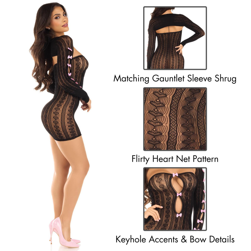 2 PC Sweetheart striped tube dress and matching shrug with keyhole and mini bow detail.