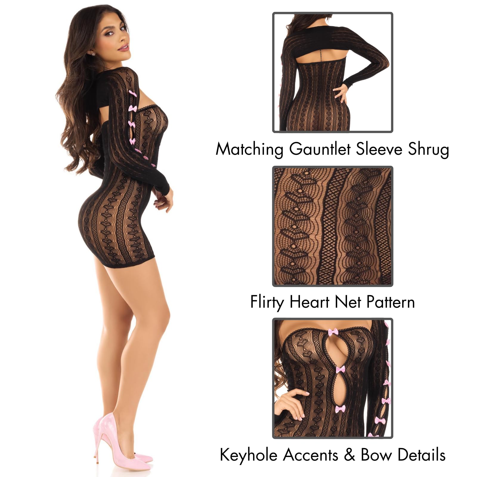 2 PC Sweetheart striped tube dress and matching shrug with keyhole and mini bow detail.
