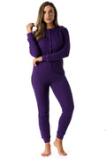 #followme Womens Thermal Henley Onesie Union Suit 6743-PRP-S Purple