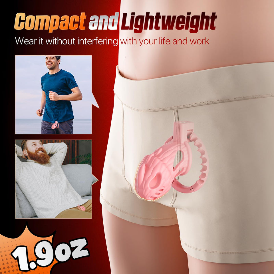 Dokehu Male Chastity Cage Pink, Large Lightweight Chastity Device with Adjustable 8 Sizes and Invisible Lock, Man Penis Exercise