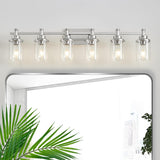 Aixialin 6-Light Bathroom Vanity Light, Brushed Nickel Bathroom Lights Fixtures Over Mirror, Vanity Lights Wall Mount With Clear