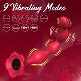 Rose Sex Toy Anal Beads,Vibrating Butt Plug with 9 Modes,Prostate Massager for Women & Men,Waterproof Silicone Rose Toy Sex Stim