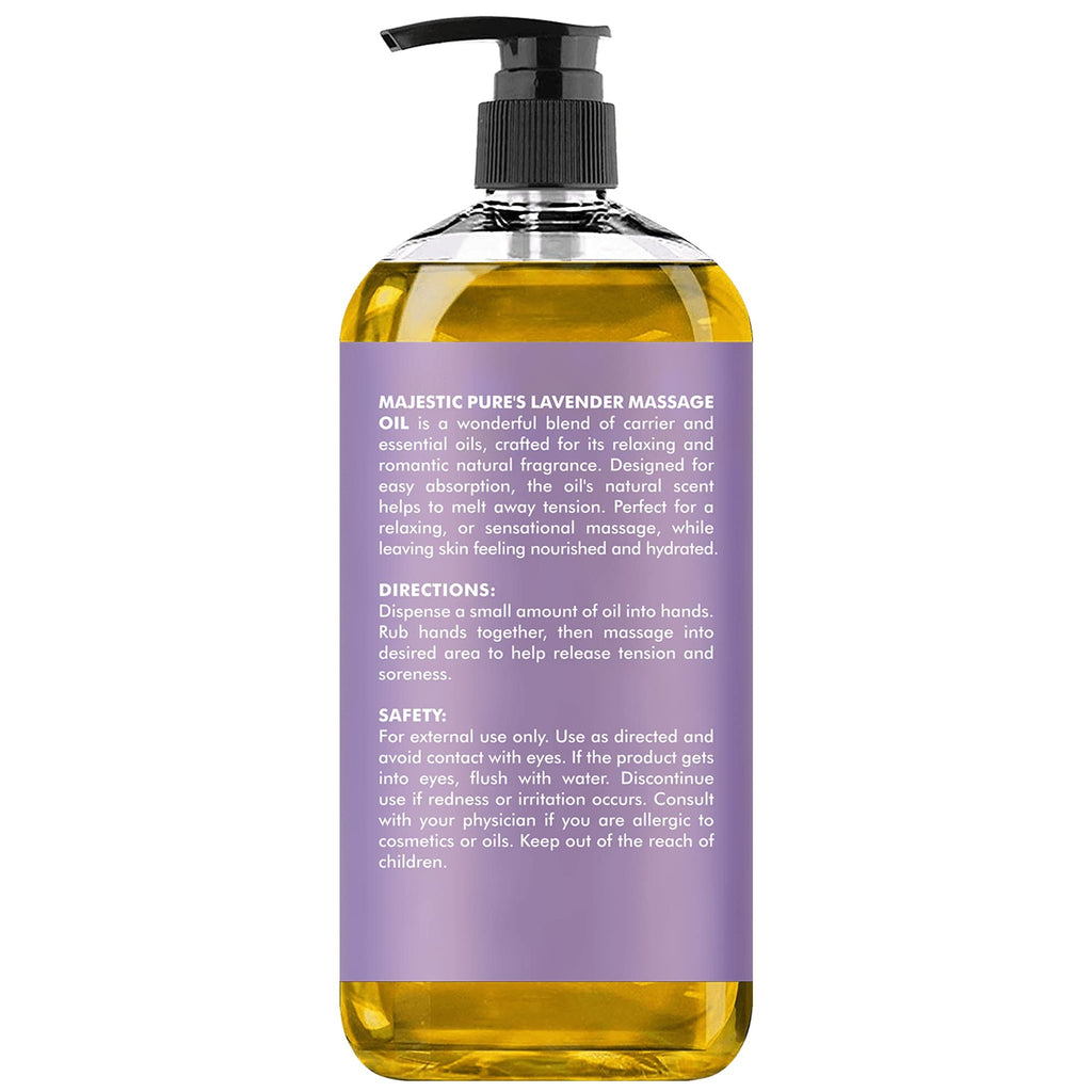 Majestic Pure Lavender Massage Oil For Men And Women - Great For Calming, Soothing And To Relax - Blend Of Natural Oils For Therapeutic Massaging And Aromatherapy - 8 Fl Oz.