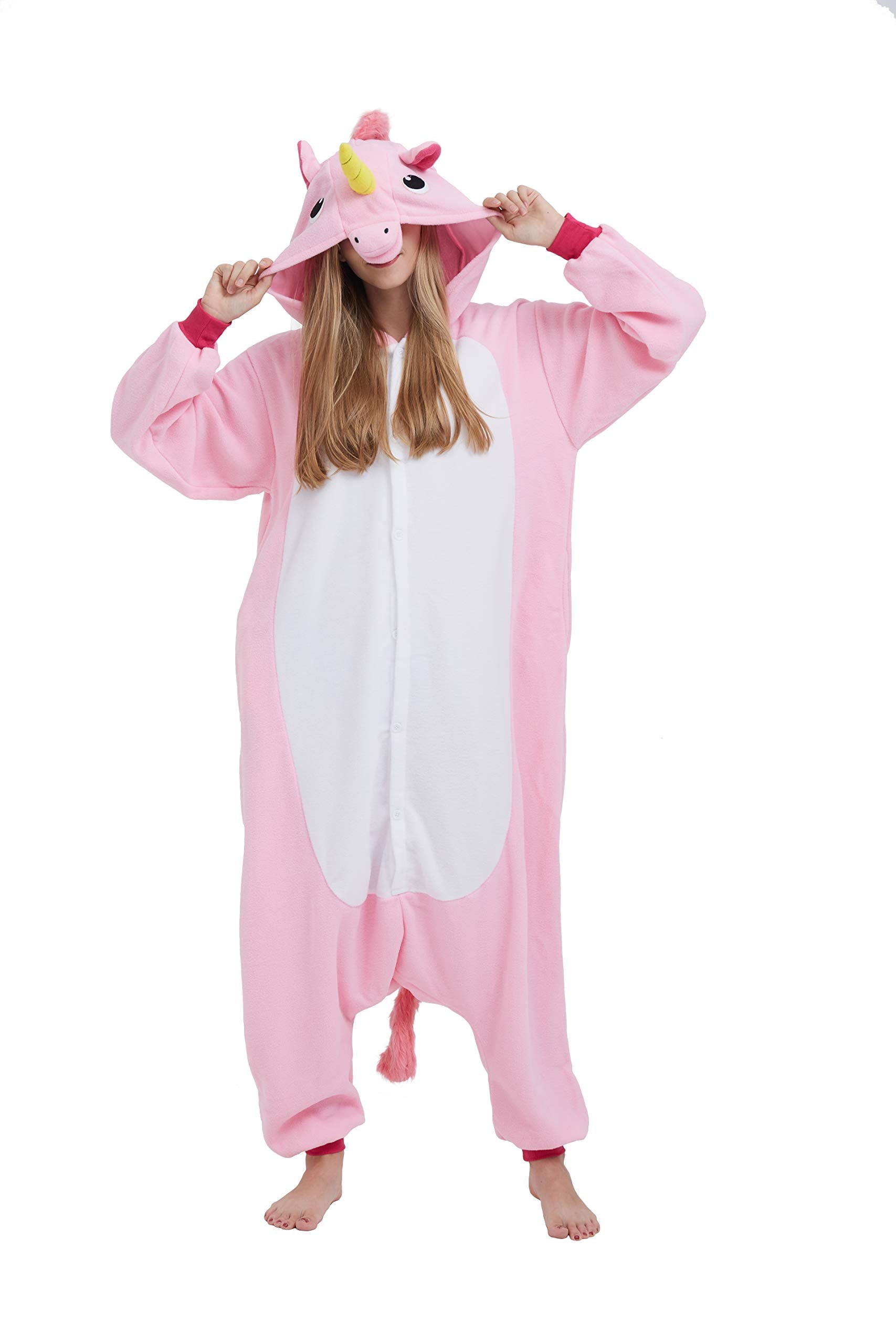 SimZoo Adult Animal Onesie Pajamas, Men and Womens Unicorn Costume Sleepwear, One-Piece Unisex Homewear Medium