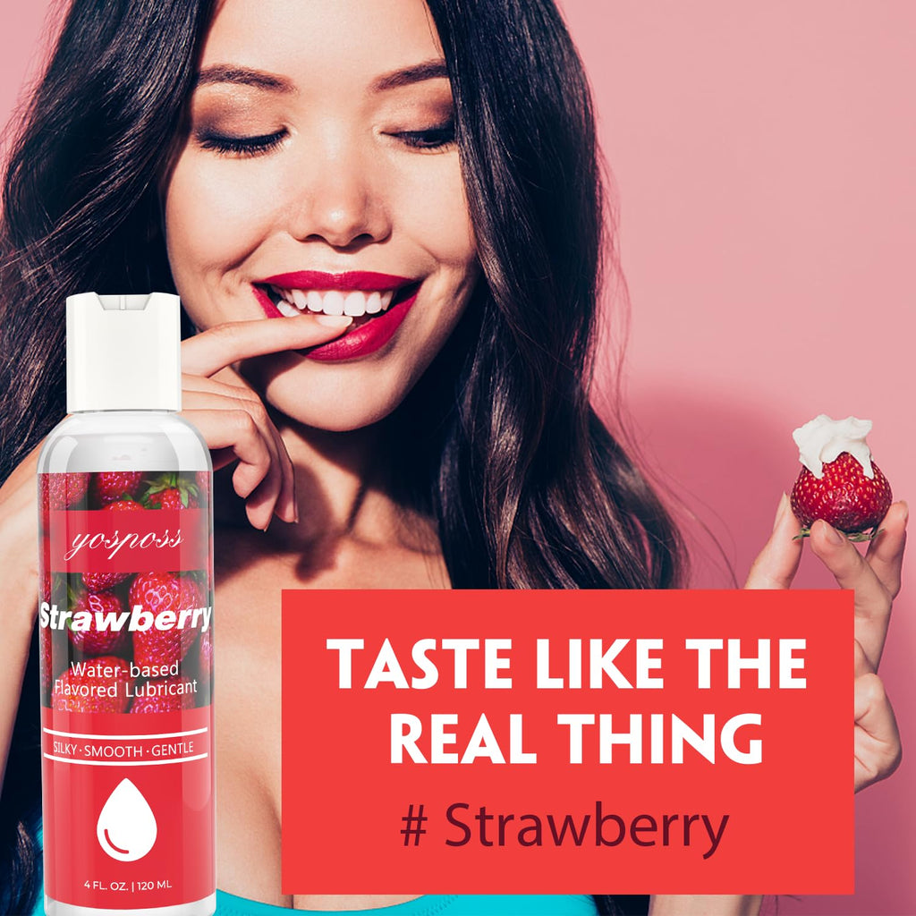 4 fl.oz. Strawberry Flavored Water Based Lubricant for Men Women, Sugar-Free Natural Feel Personal Lube for Couples Massage, Lon