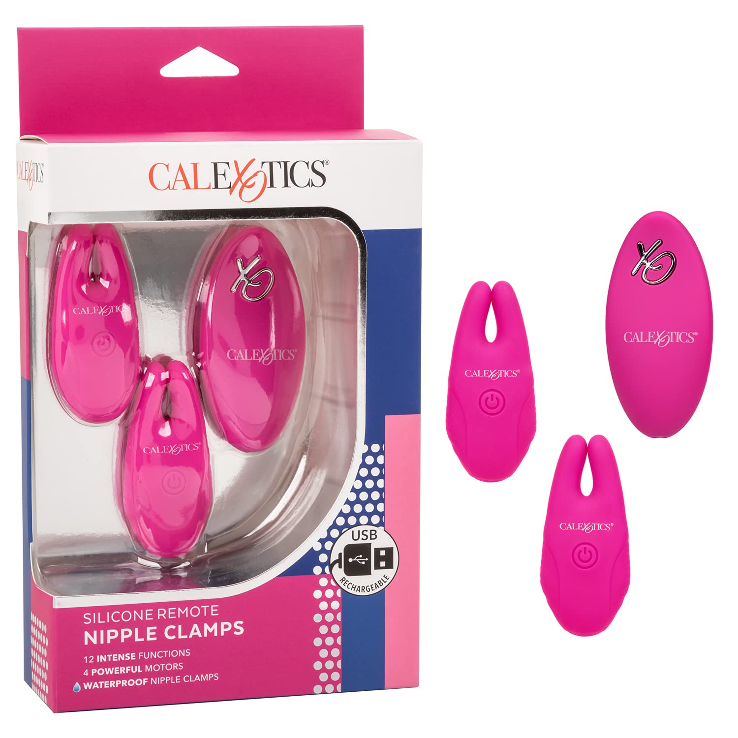 CalExotics Silicone Remote Nipple Clamps - Pink