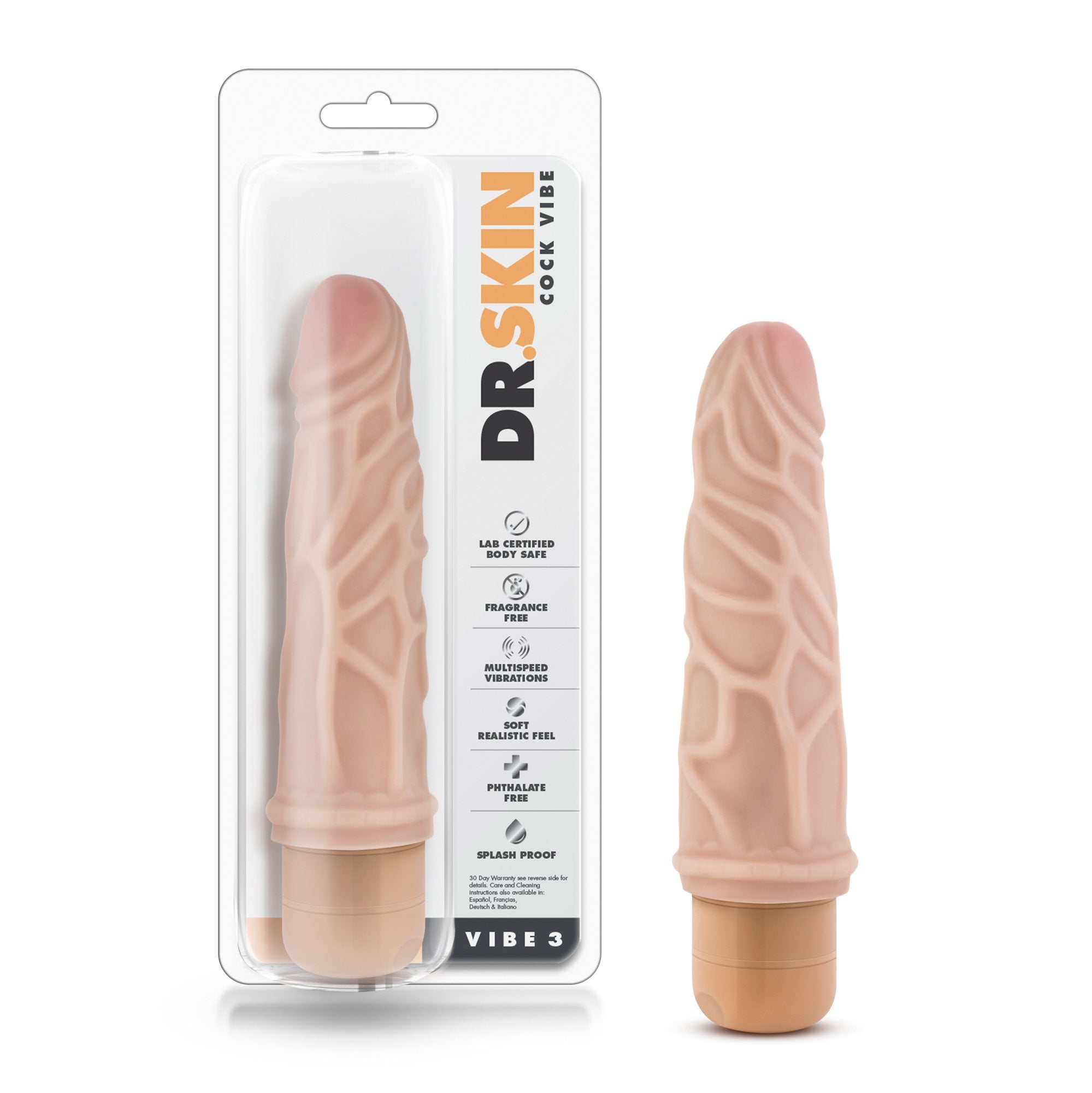 Blush Sex Toys - Dr Skin Vibe 3 - Realistic 7.25 Inch Vibrating Dildo - Girthy G Spot Clitoral Stimulator - Waterproof Multi Spe