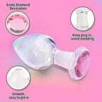 Crystal Glass Anal Plug with Luxury Jewelry Butt Plug Fetish Anus Stimulation Unisex Adult Anal Sex Toy (Pink, L)