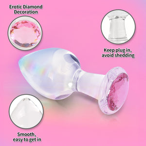 Crystal Glass Anal Plug with Luxury Jewelry Butt Plug Fetish Anus Stimulation Unisex Adult Anal Sex Toy (Pink, L)