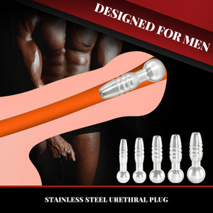 Kutocesy 5 Sizes Penis Plug Hollow Stainless Steel Large urethral Plug Multi Beads Screw Thread Expander Spouse Sex Toys cathete