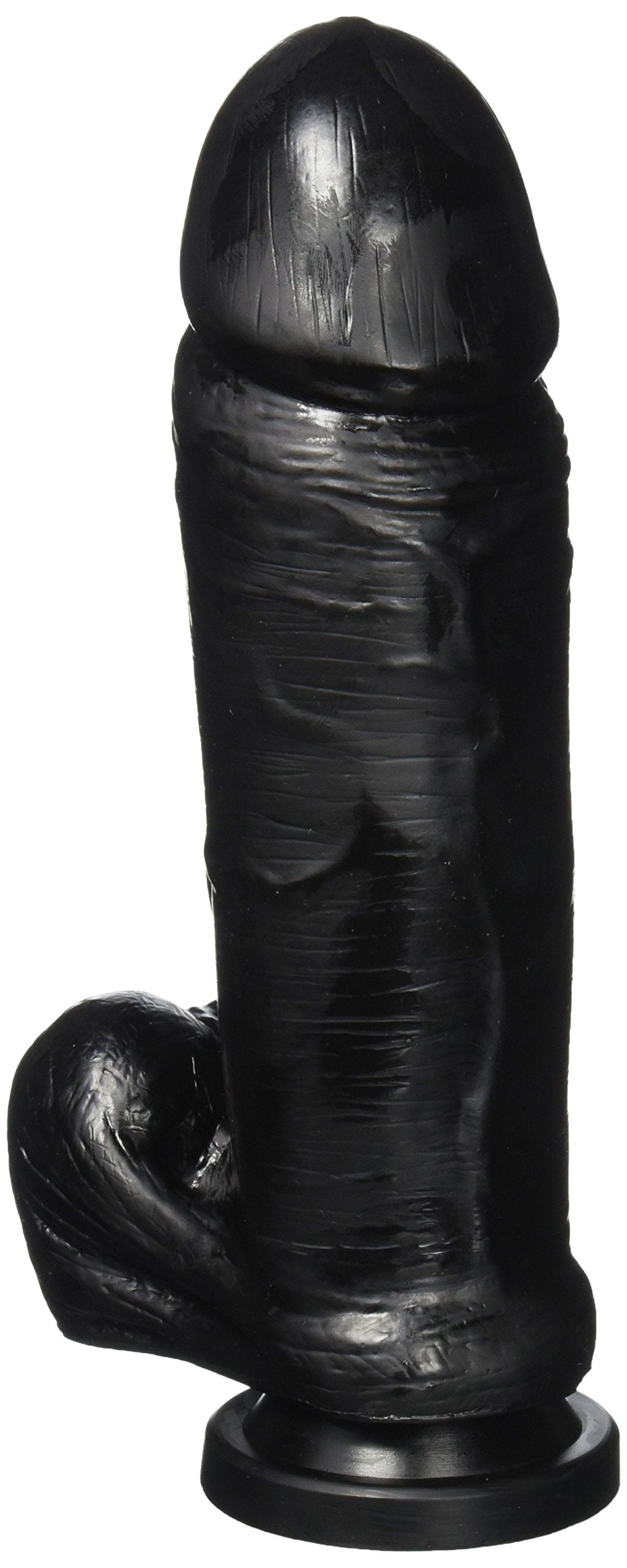 Thick Cock With Balls Suction Cup Dildo, Black, 9 Inch