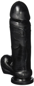 Thick Cock With Balls Suction Cup Dildo, Black, 9 Inch