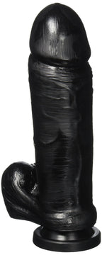 Thick Cock With Balls Suction Cup Dildo, Black, 9 Inch