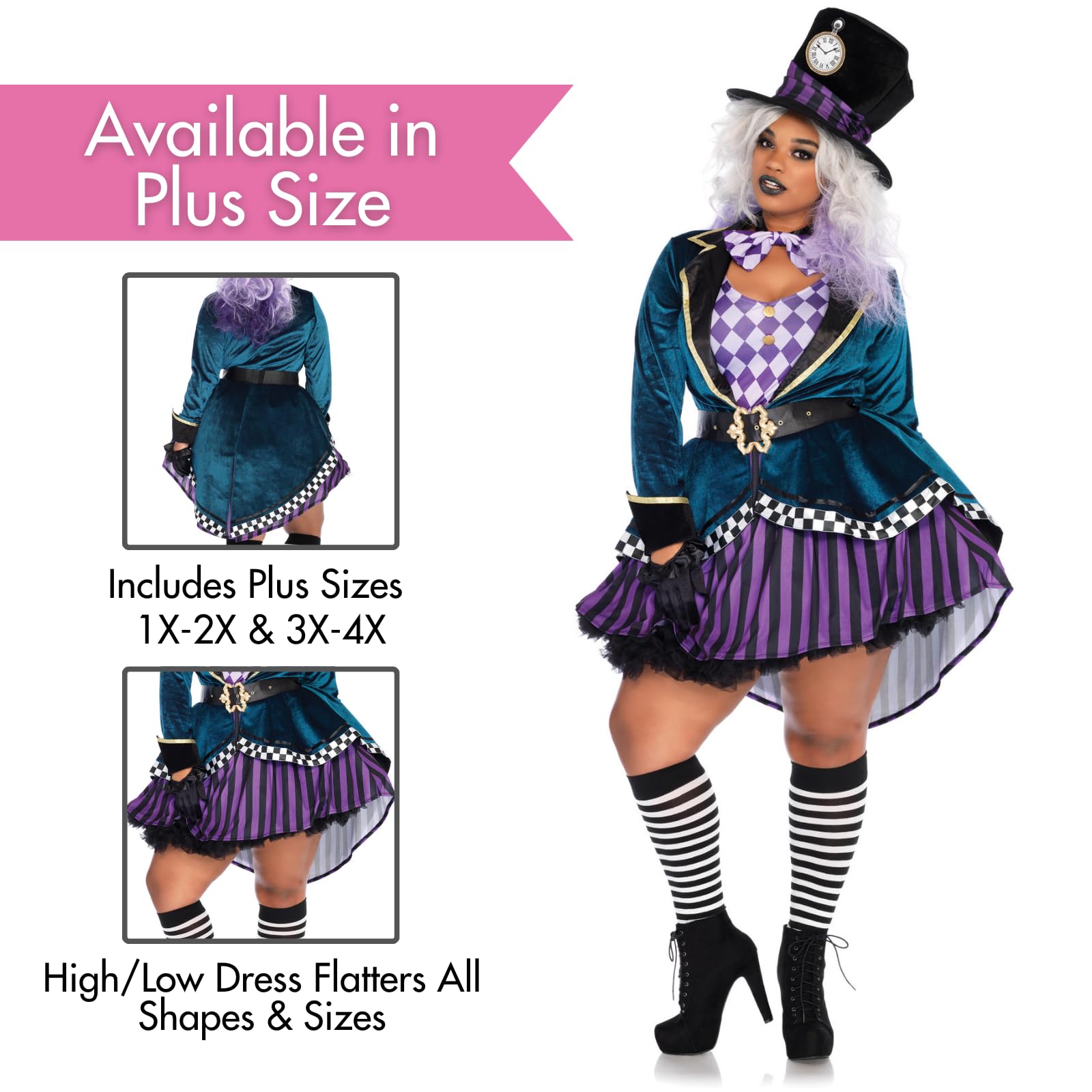 5 Pc. Delightful Hatter, Tank Dress,Velvet Jacket,Belt,Bow Tie,Hat Medium Multicolor