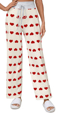 X-Image Casual Pant Soft for Women Wide Leg Pajama Pants for Valentines Long Loose Lounge Bottoms Red Heart-Apricot, X-Large
