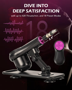 SENSUA Automatic Thrusting Dildo Machine with 7 Attachments & Remote Control - Black Adult Sex Toy for Couples & Masturbation