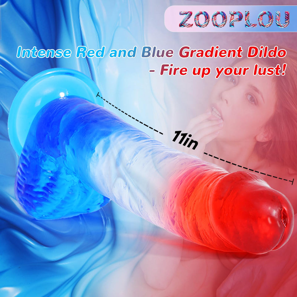 Huge Thick Clear Dildo 2.38 '' Diameter 1 '' Long, XL Big Fat G Spot Anal Dildos with Strong Suction Cup, Red Blue Jelly Soft Re