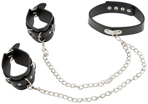 Ouch! B&W  Bonded Leather Collar W/Cuffs