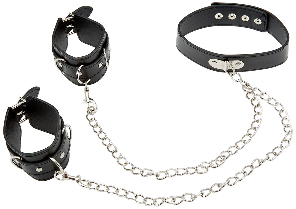 Ouch! B&W  Bonded Leather Collar W/Cuffs