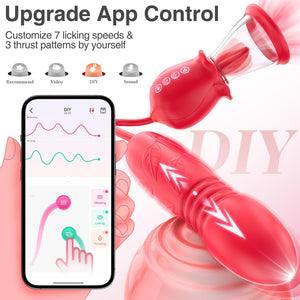 Rose Sex Toy for Womens Sex - 3in1 Upgrade Rose Sex Stimulator for Women with 7 Tongue Licking & 3 Thrusting Vibrator Dildo Adul