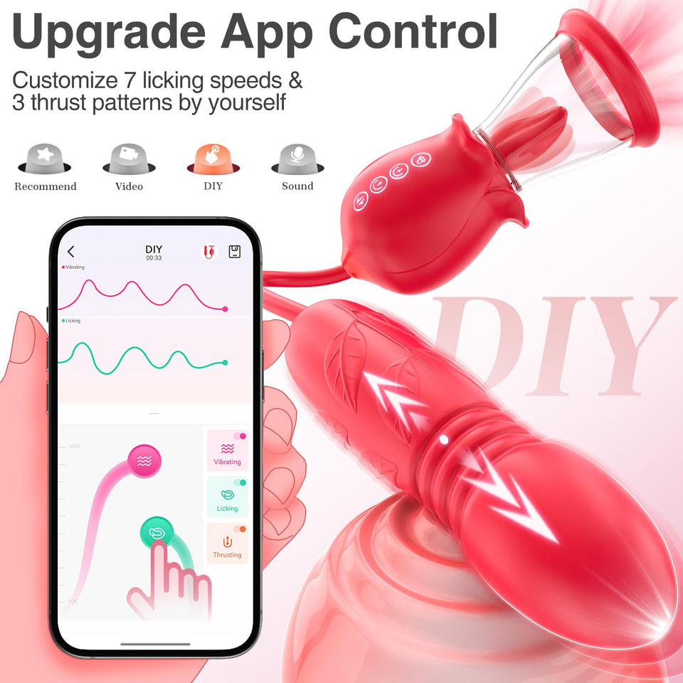 Rose Sex Toy for Womens Sex - 3in1 Upgrade Rose Sex Stimulator for Women with 7 Tongue Licking & 3 Thrusting Vibrator Dildo Adul