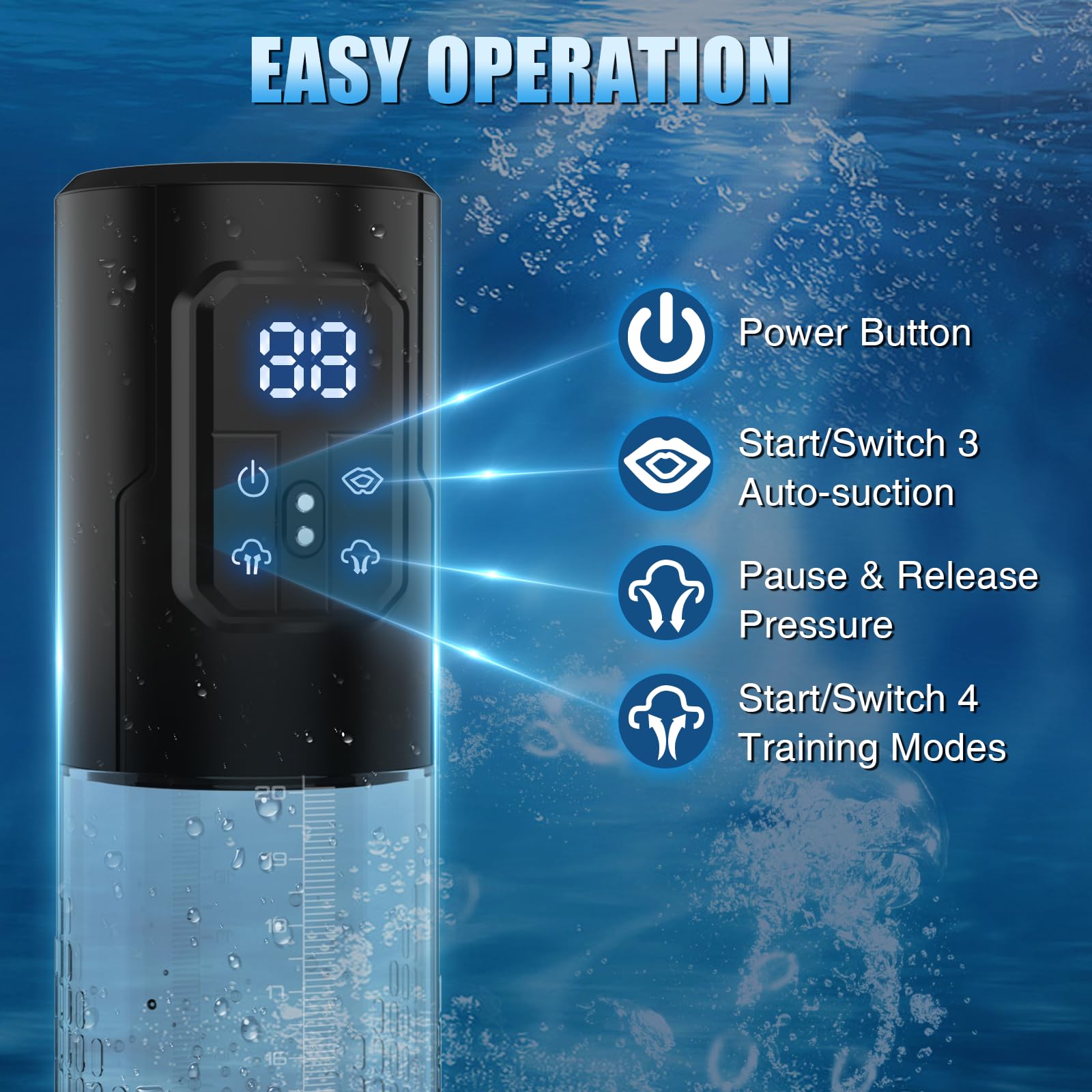 Electric Penis Pump, Adult Sex Toys Dick Enlarger for Men Erection, Air Water Extender with 4 Training Pressure and 3 Suction Mo