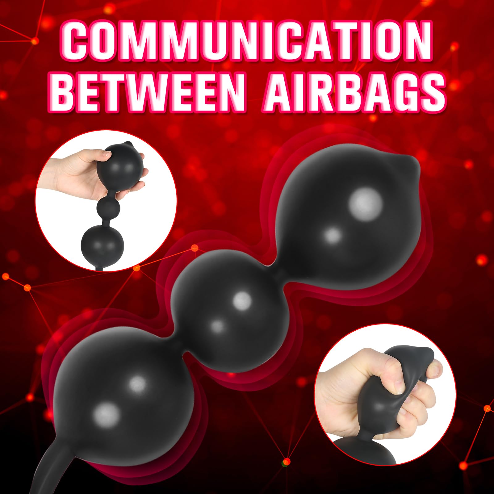 POJRGI Inflatable Anal Beads Silicone Anal Toys with Air Pump Detachable Anal Sex Toys with Safe Pull Ring in Black Adjustable S
