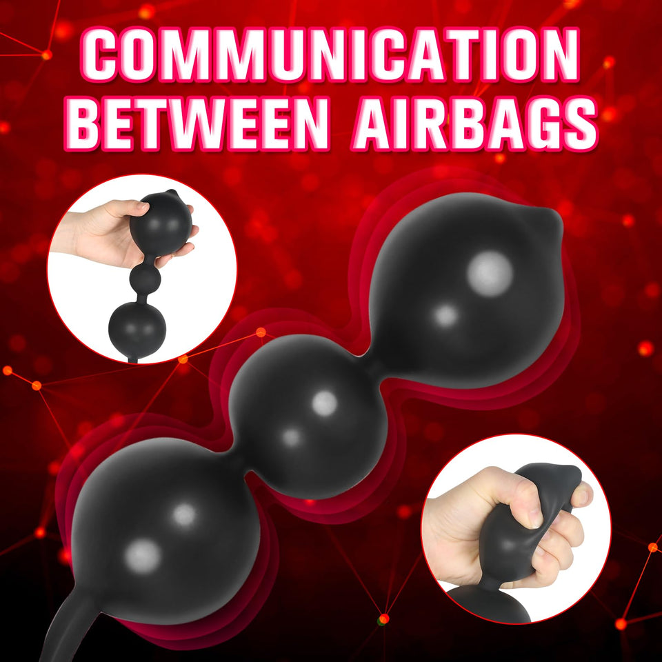 POJRGI Inflatable Anal Beads Silicone Anal Toys with Air Pump Detachable Anal Sex Toys with Safe Pull Ring in Black Adjustable S