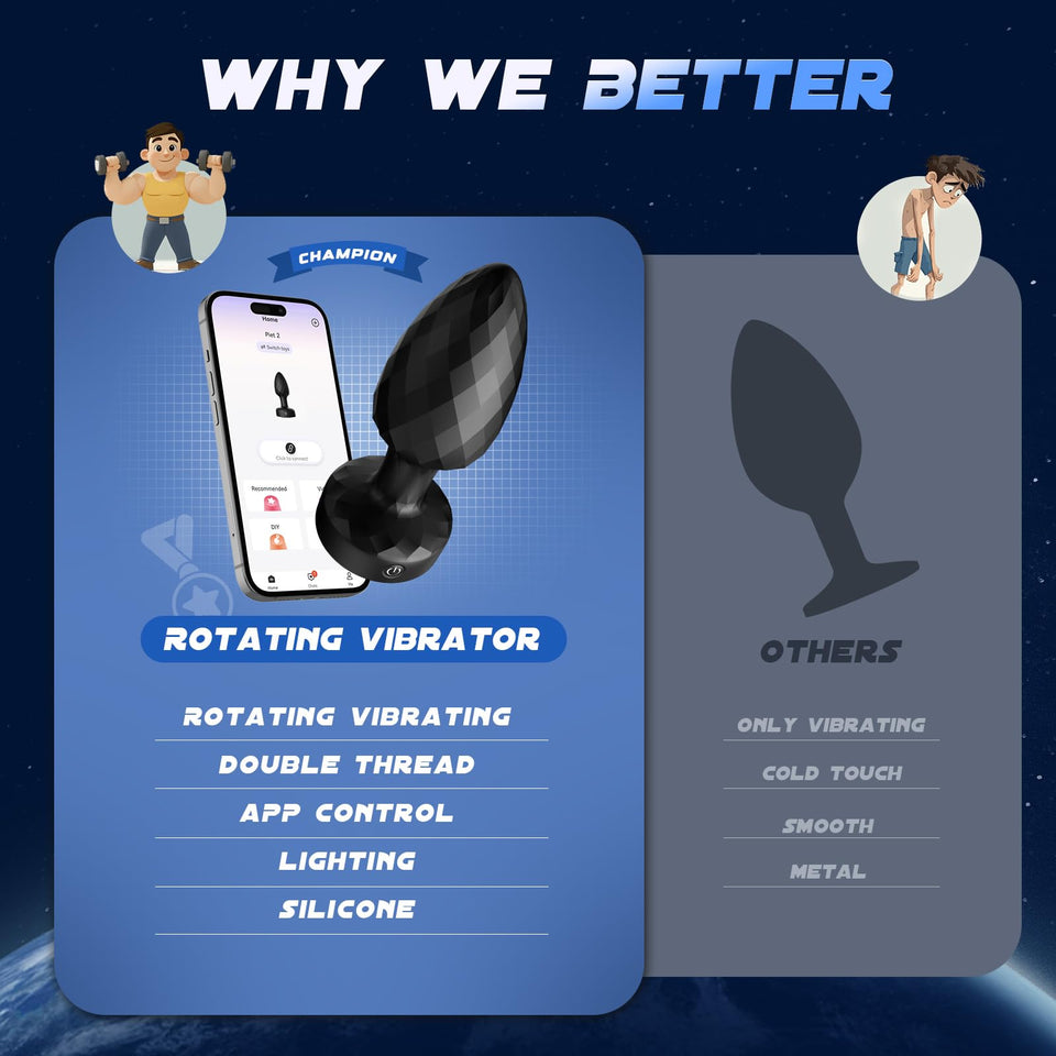 360 Tornado Swiveling Light Up Butt Plug - Powerful Vibrating Butt Plug Woman Adult Sex Toys App Remote Control with 8 Vibration