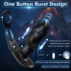 Thrusting Anal Vibrator Prostate Massager - Dual Cock Ring Anal Toy Butt Plug With 3 Thrust & 12 Vibration Modes, Remote Control