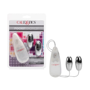 Calexotics Pocket Exotics Wired Remote Double Bullet Vibrator - Sex Toys For Couples - Adult Vibe Eggs Massager - Silver