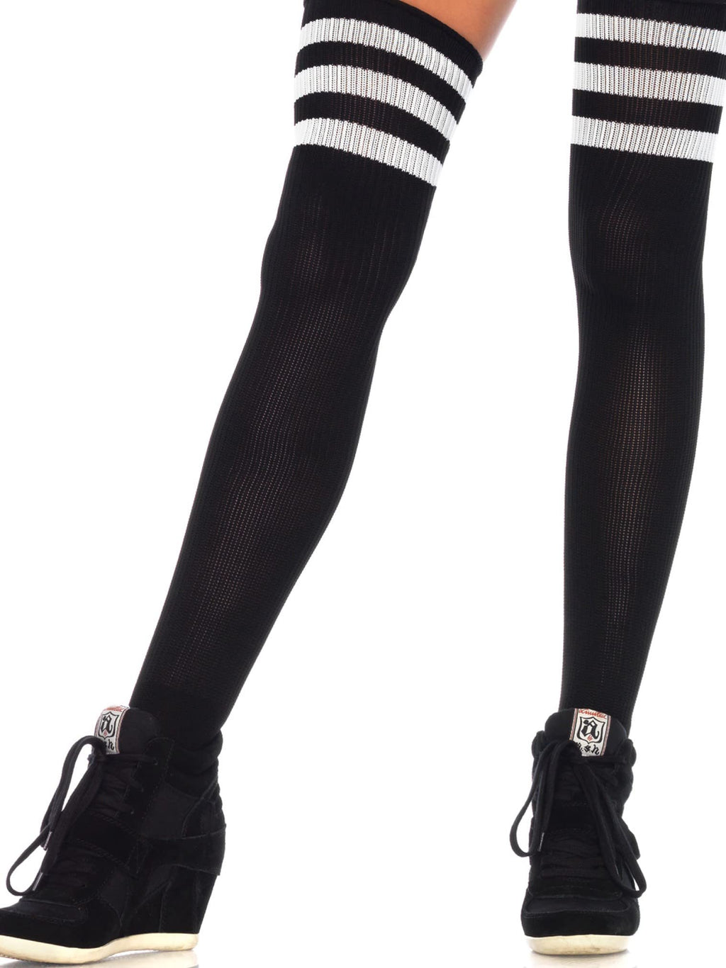 Leg Avenue Womens Athletic Three Striped Knee High Socks Tights, Black/White, 1X Us