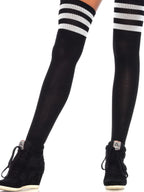 Leg Avenue Womens Athletic Three Striped Knee High Socks Tights, Black/White, 1X Us