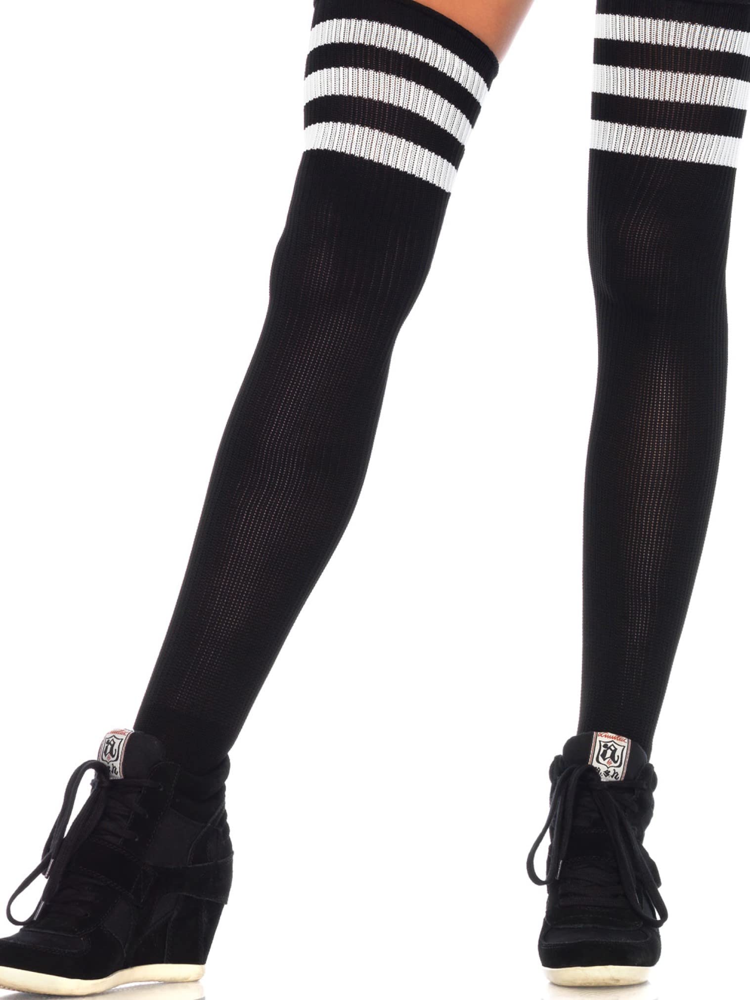 Leg Avenue Womens Athletic Three Striped Knee High Socks Tights, Black/White, 1X Us