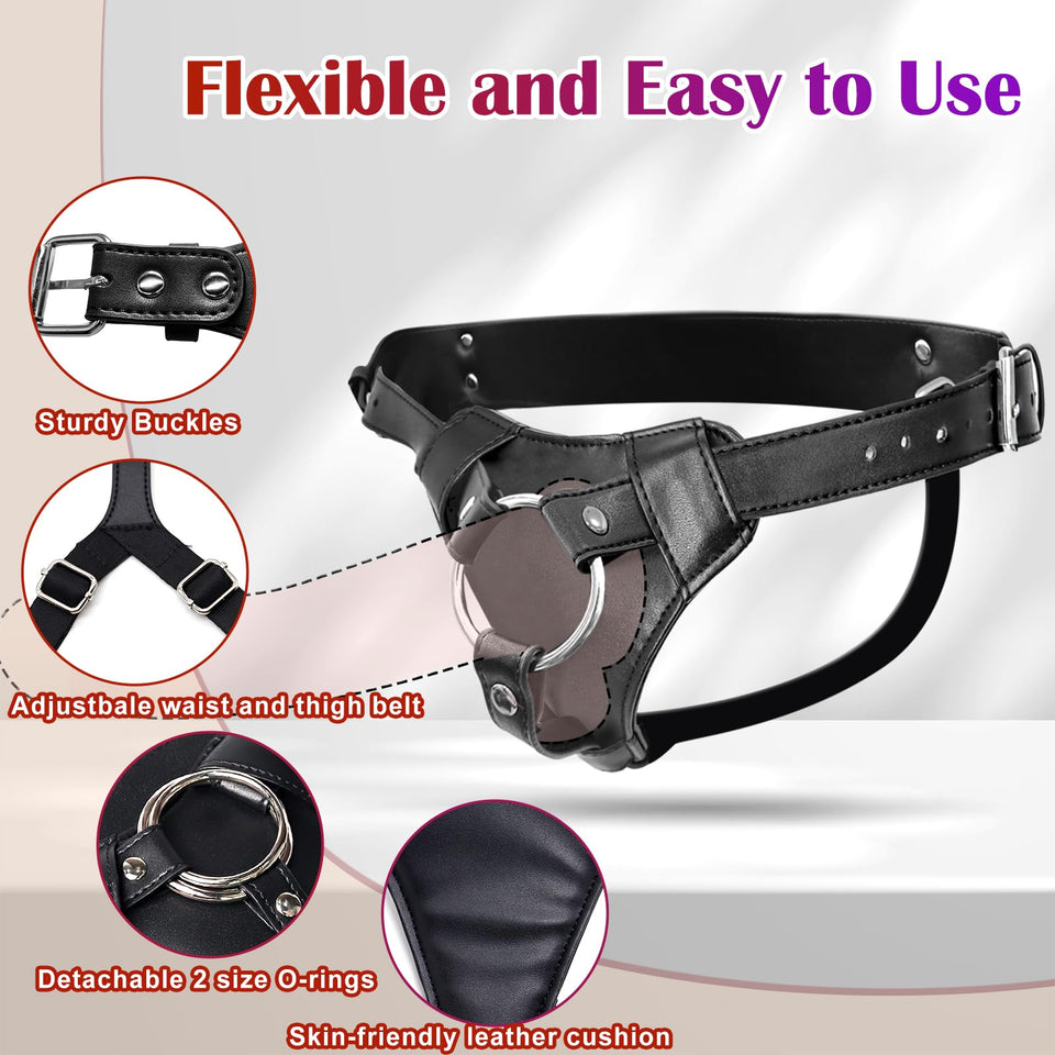 Strap On Dildo Harness Adult Sex Toys for Women Men Pegging Dildo, Adjustable Waist and Thigh Soft Nylon Vegan Leather Belt with
