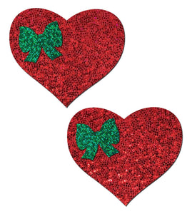 Pastease Glitter Heart Pasties, Red