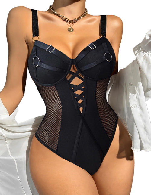 Avidlove Women Lace Teddy Lingerie Sexy Strappy Bodysuit Naughty One Piece Baby Doll (Black, X-Large)